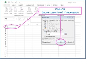 Click ‘OK’ (move the cursor to A1 if nesssary)